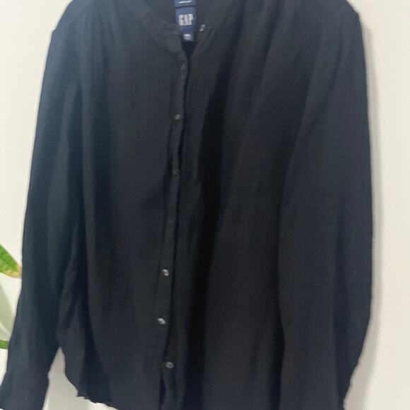 Gap Black Button Up Tie Neck Long Sleeve Blouse Size XXL - Picture 3 of 4